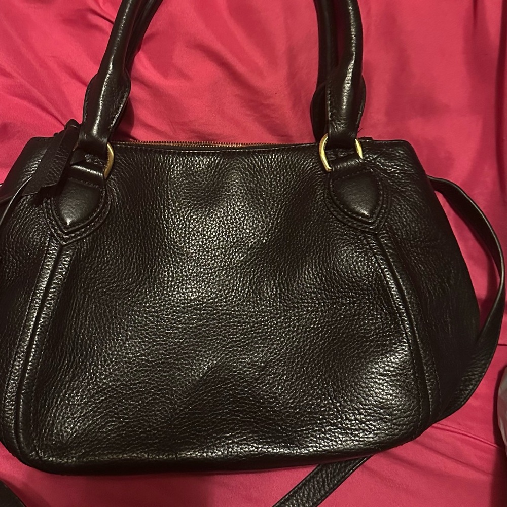 J. Crew Black Leather Satchel with Textured Finish
